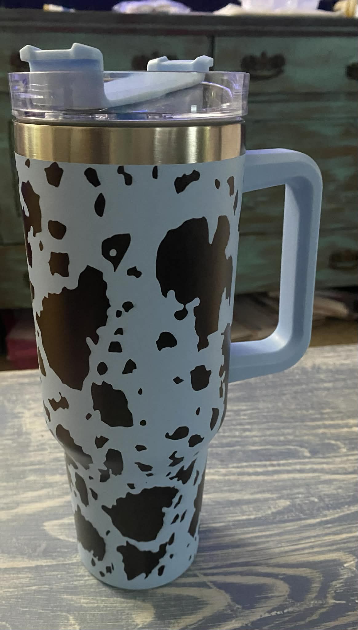 Blue Colored Cow Print 40 OZ Tumber