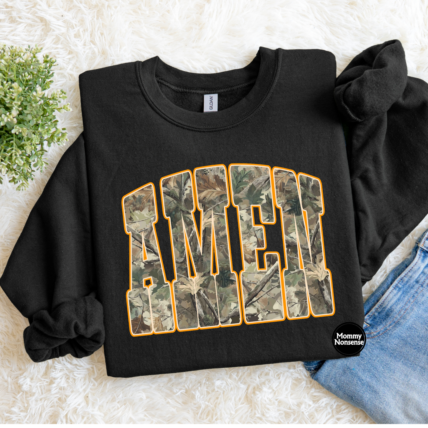 Amen camo outlined in orange- DTF TRANSFER (K95) DTF Transfer