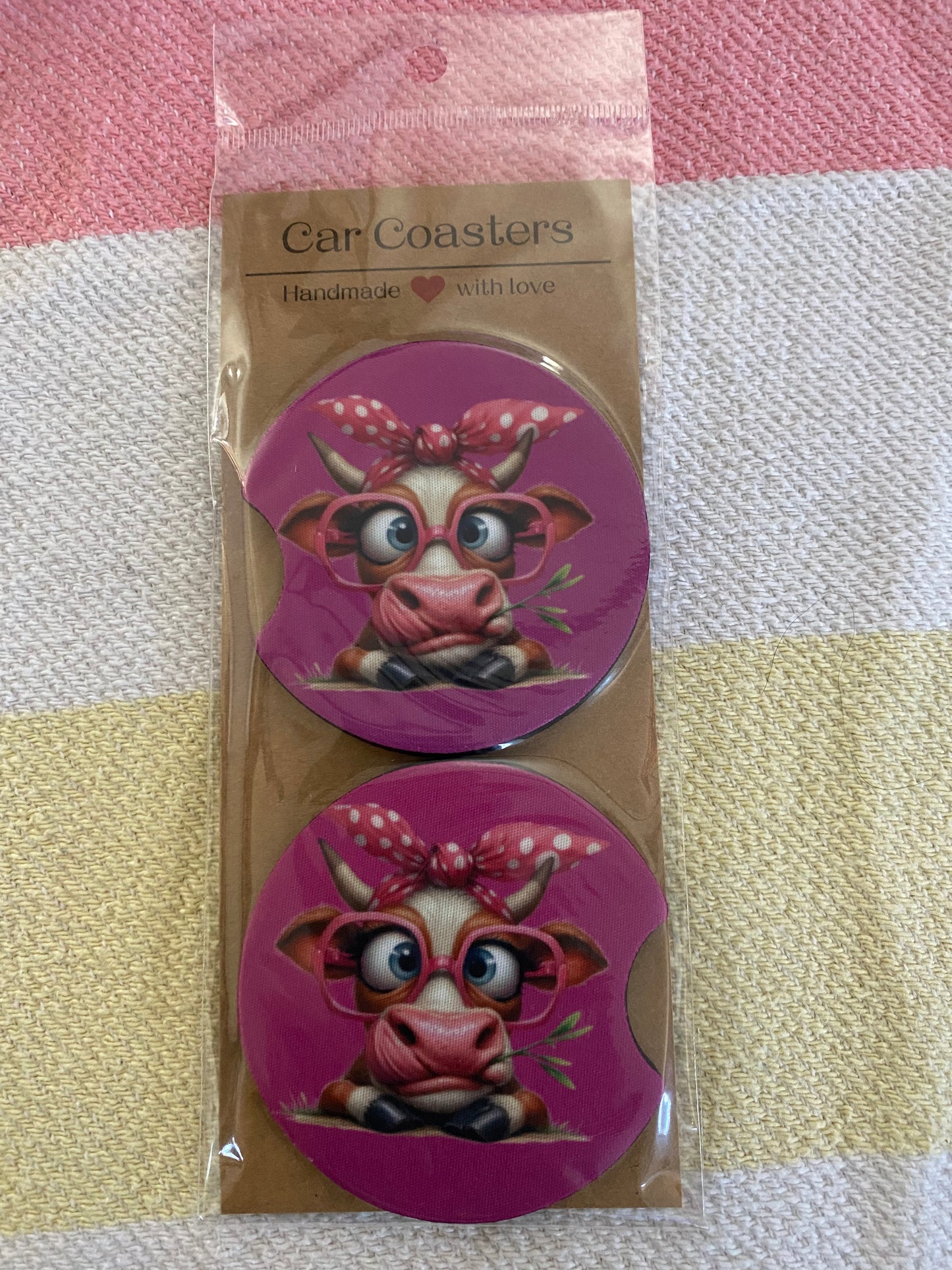 Silly Girl Cow - Neoprene Car Coasters