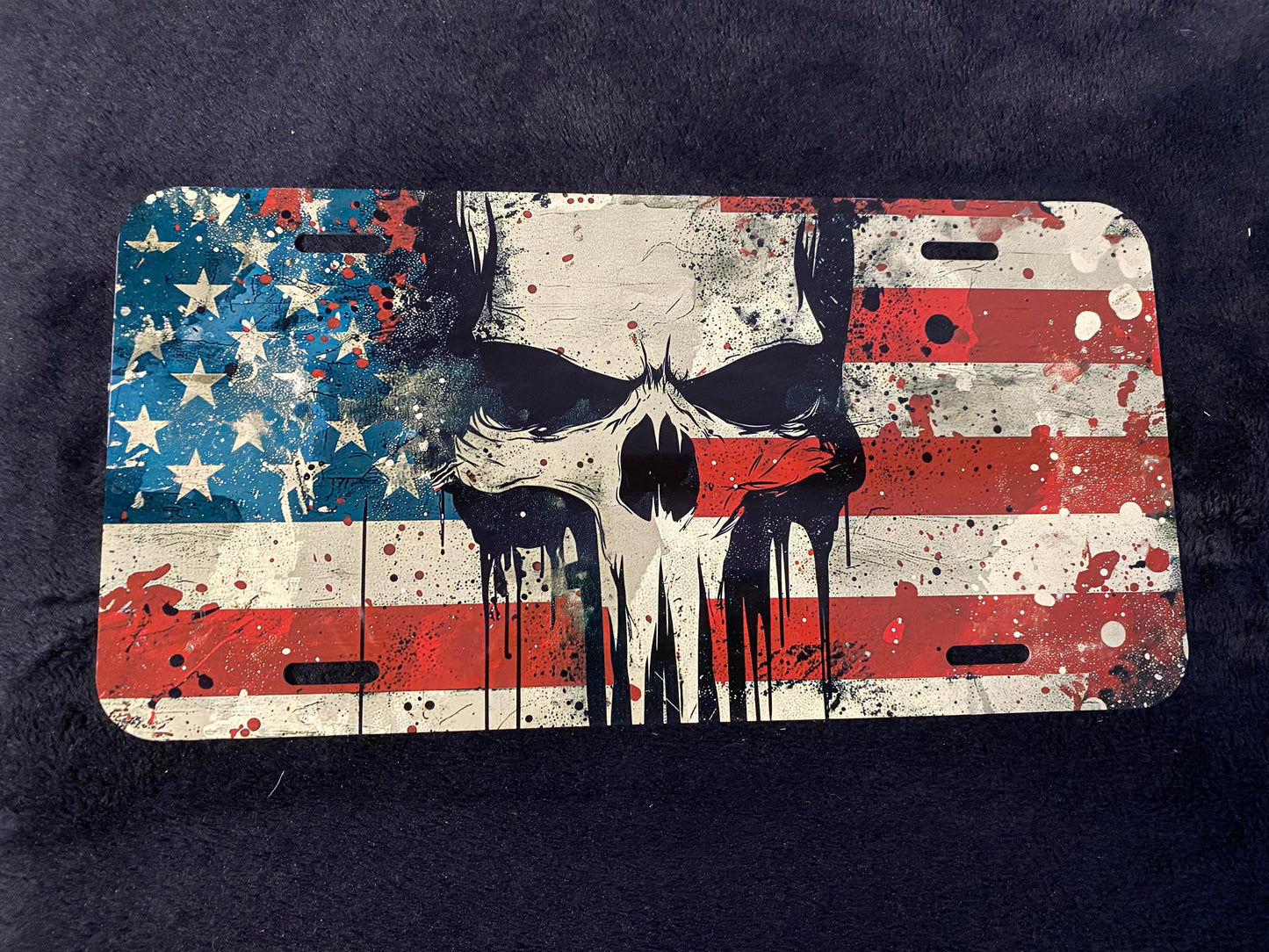 Skull and flag red white and blue -Sublimated License Plate