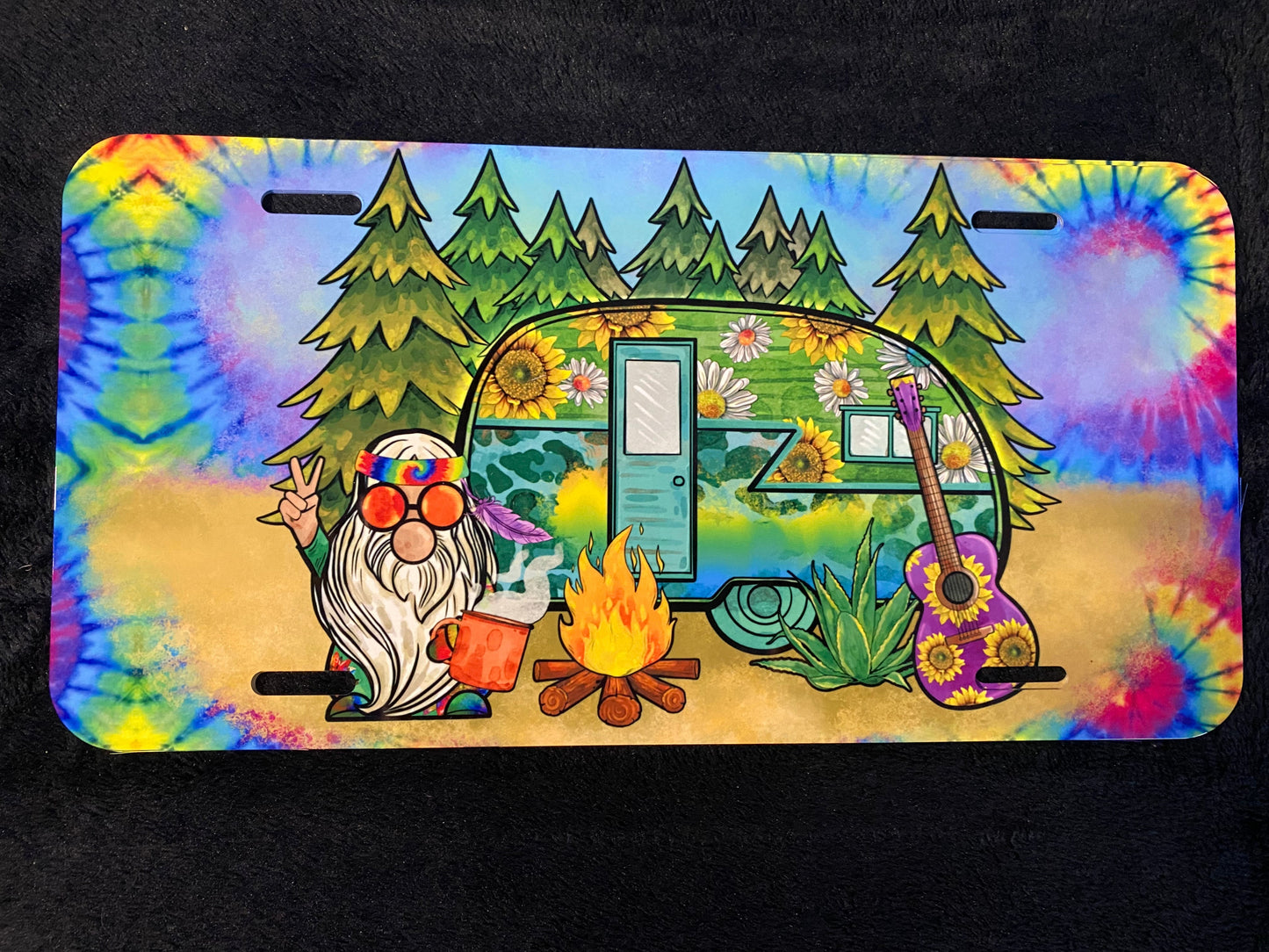 Hippie Gnome with Camper -Sublimated License Plate
