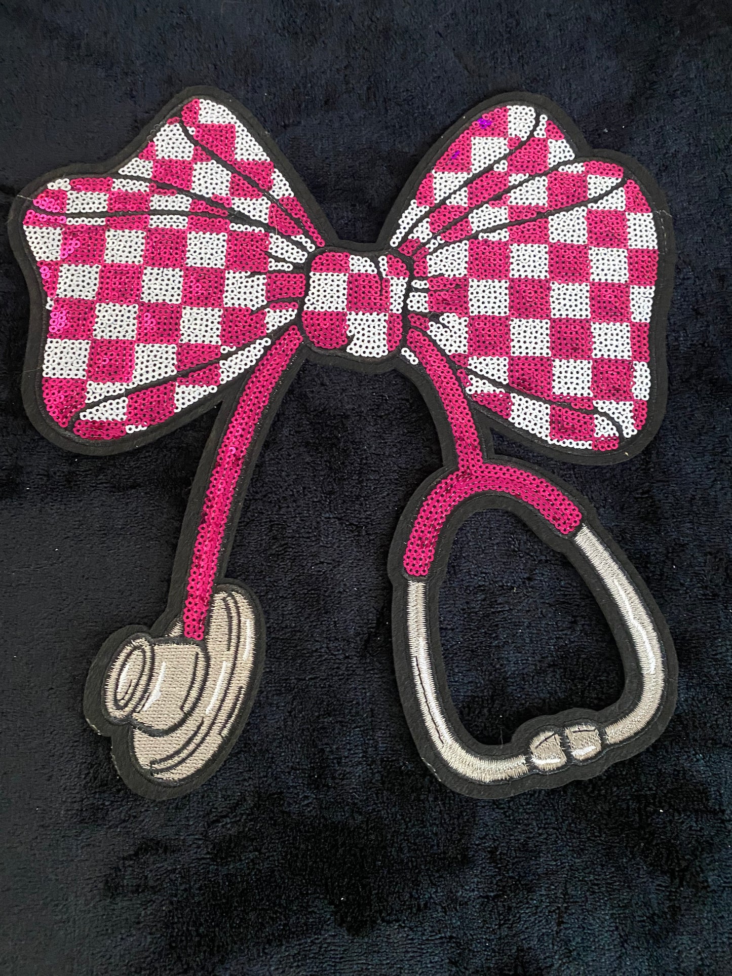 Pink Checkered Stethoscope- Chenille Patches