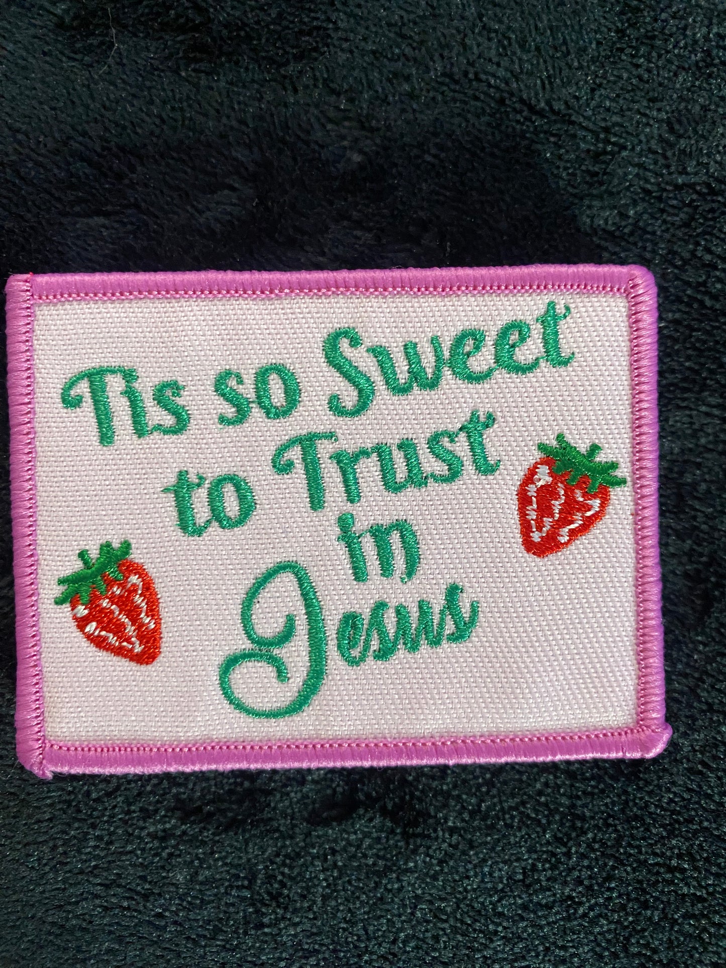 Tis So Sweet To Trust In Jesus purple and pink Hat Patch- Chenille Patches