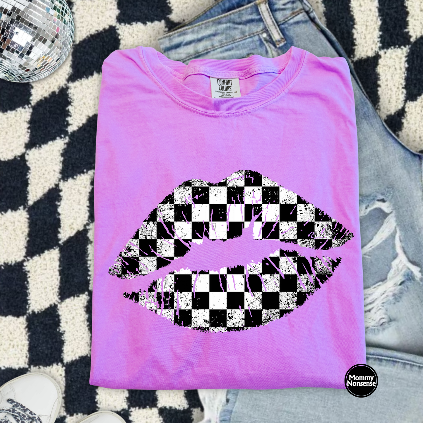 checkered lips- DTF TRANSFER (L598) DTF Transfer