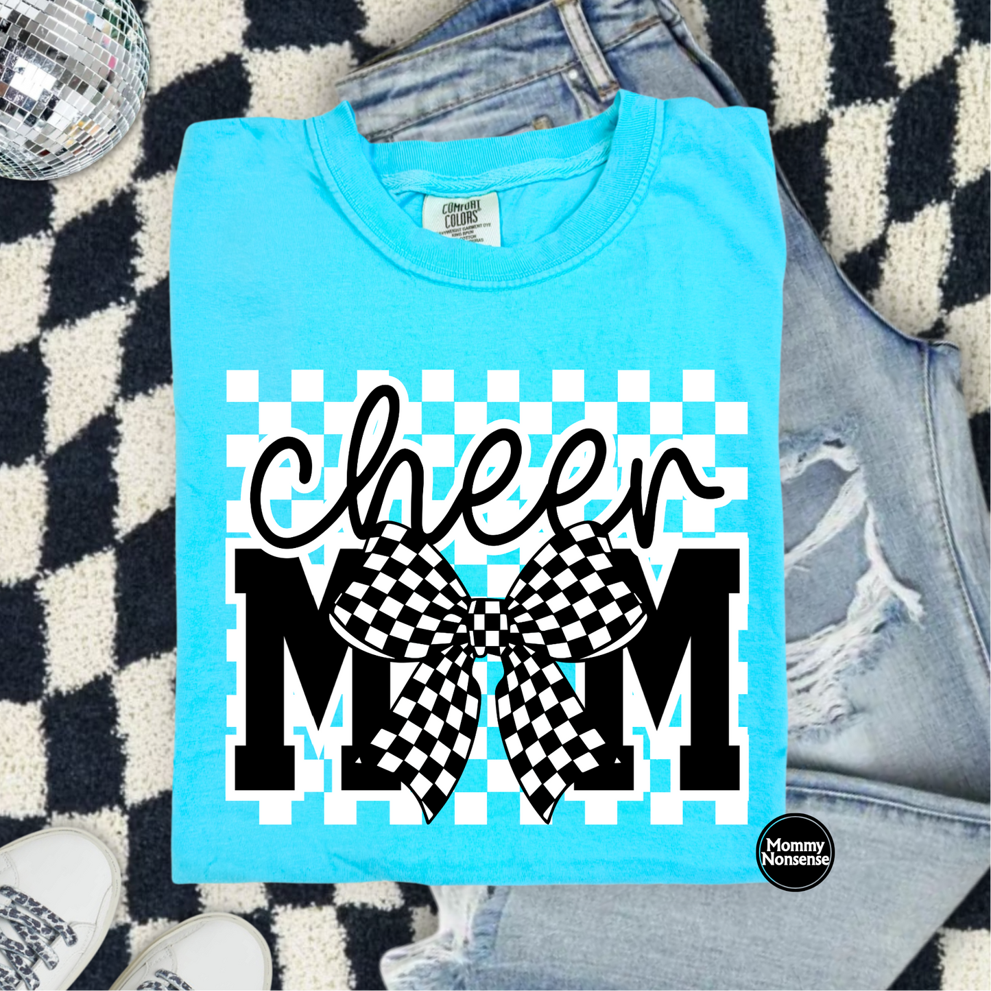 Cheer Mom White Checkered- DTF TRANSFER (L840) DTF Transfer