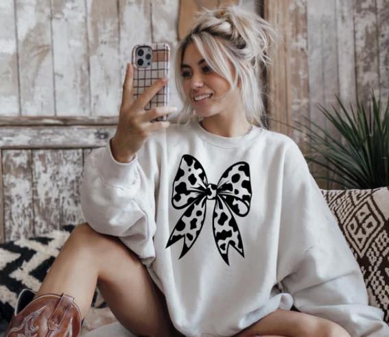 Cow Print Bow screen print transfer (C8) HOT PEEL