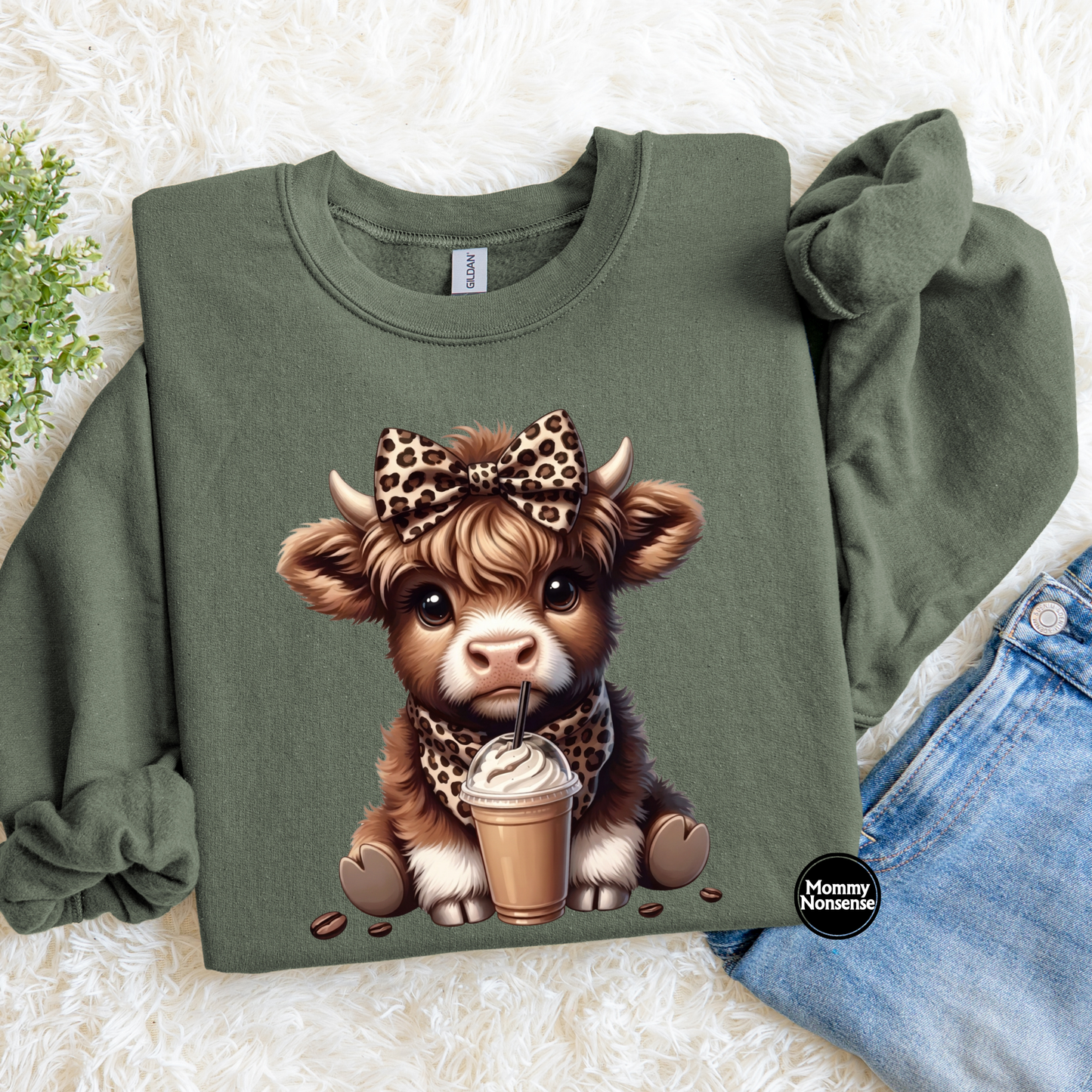 Highland Cow with latte- DTF TRANSFER (L816) DTF Transfer