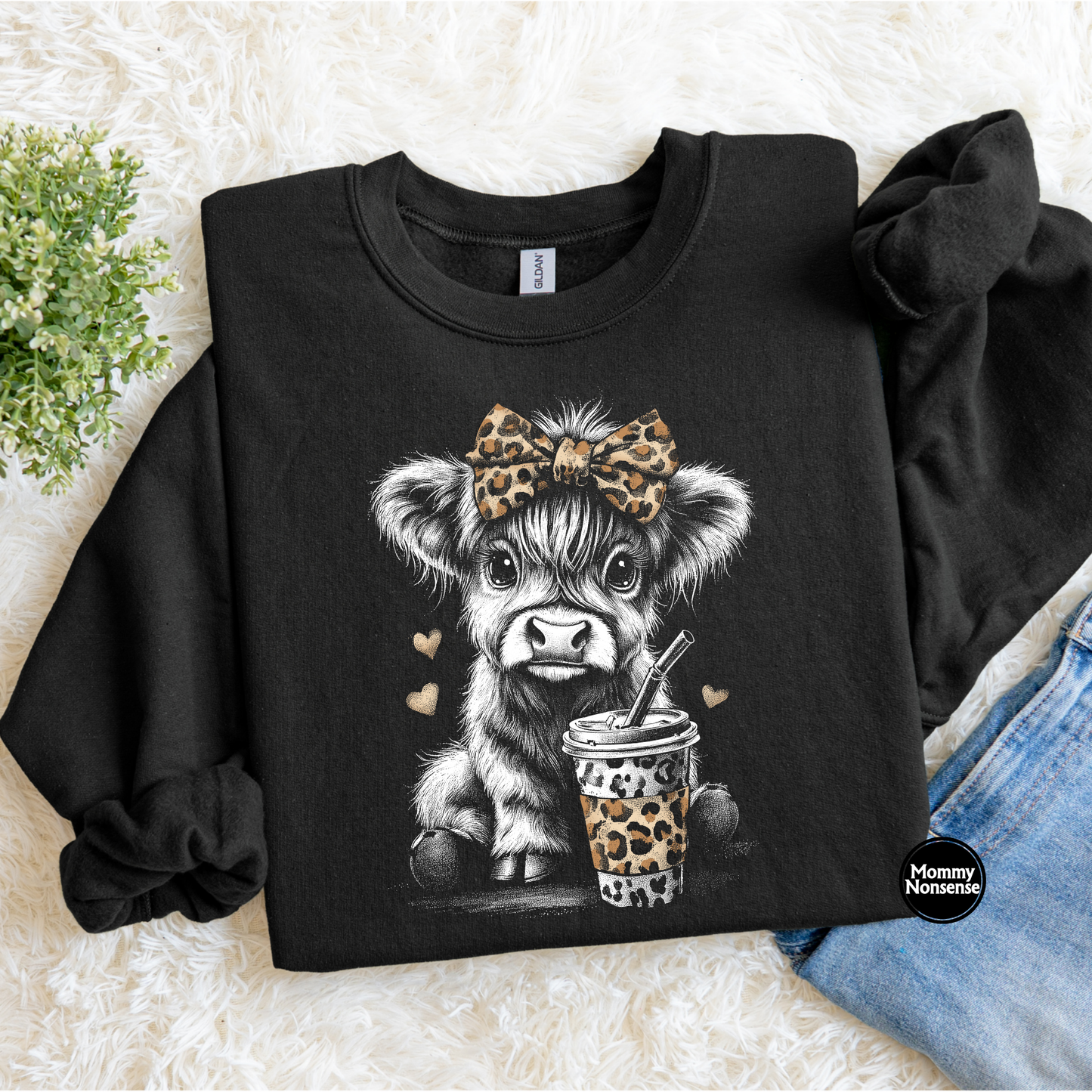 Halftone highlander with leopard print- DTF TRANSFER (L421) DTF Transfer