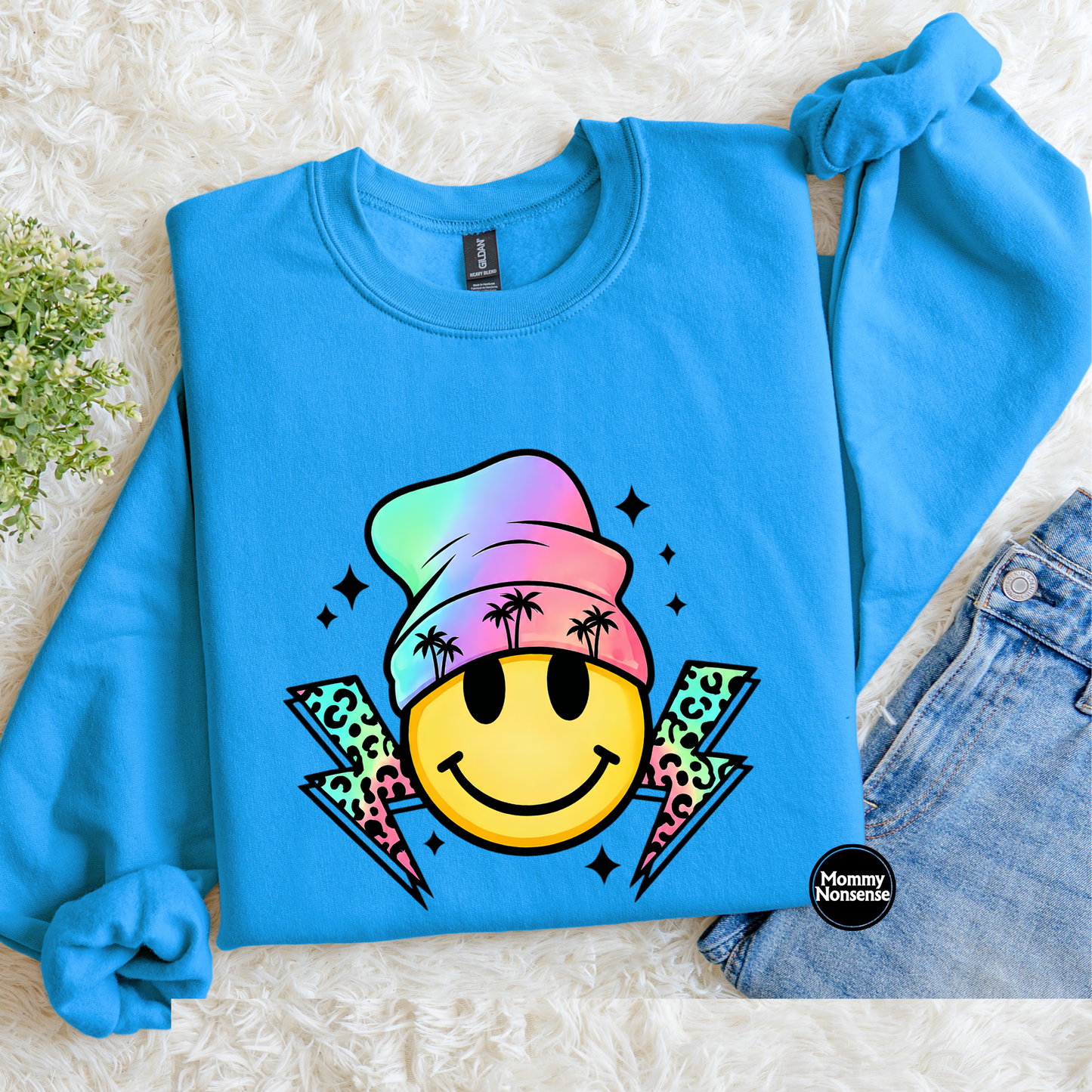 lightning Bolt Smiley- DTF TRANSFER (L707) DTF Transfer