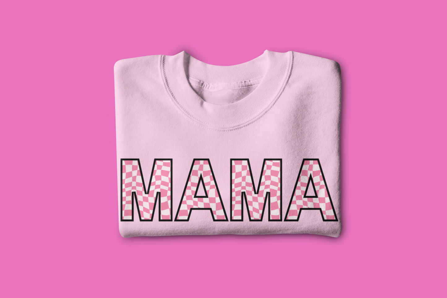 MAMA pink checkered black outline- DTF TRANSFER (N4) COLD PEEL