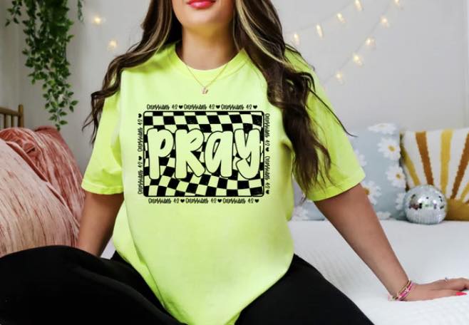 PRAY checkered screen print transfer (B2) HOT PEEL