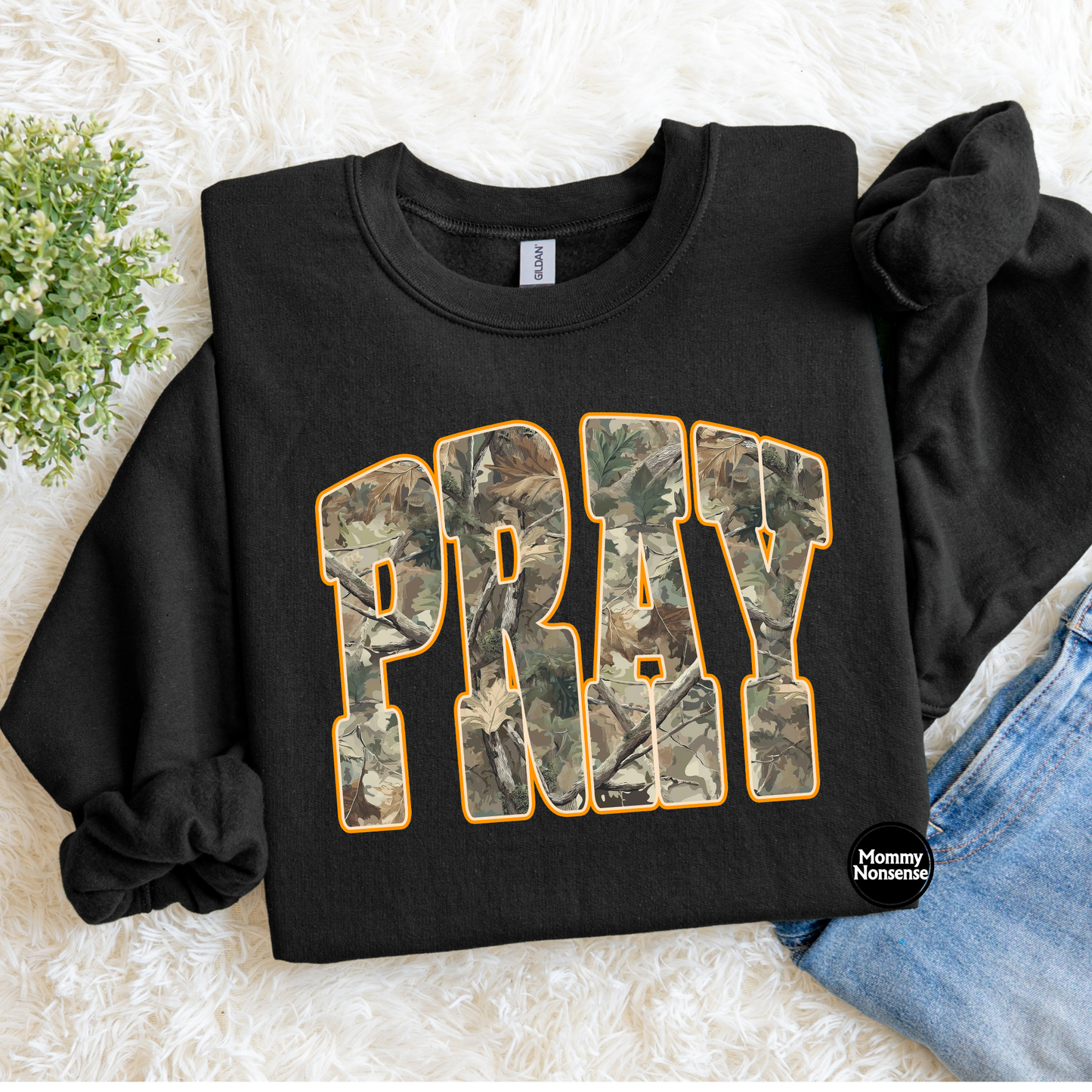 Pray camo outlined in orange- DTF TRANSFER (K96) DTF Transfer