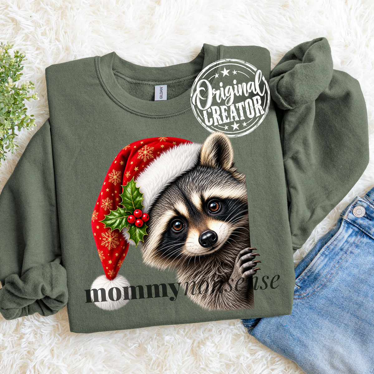 Festive raccoon peeking