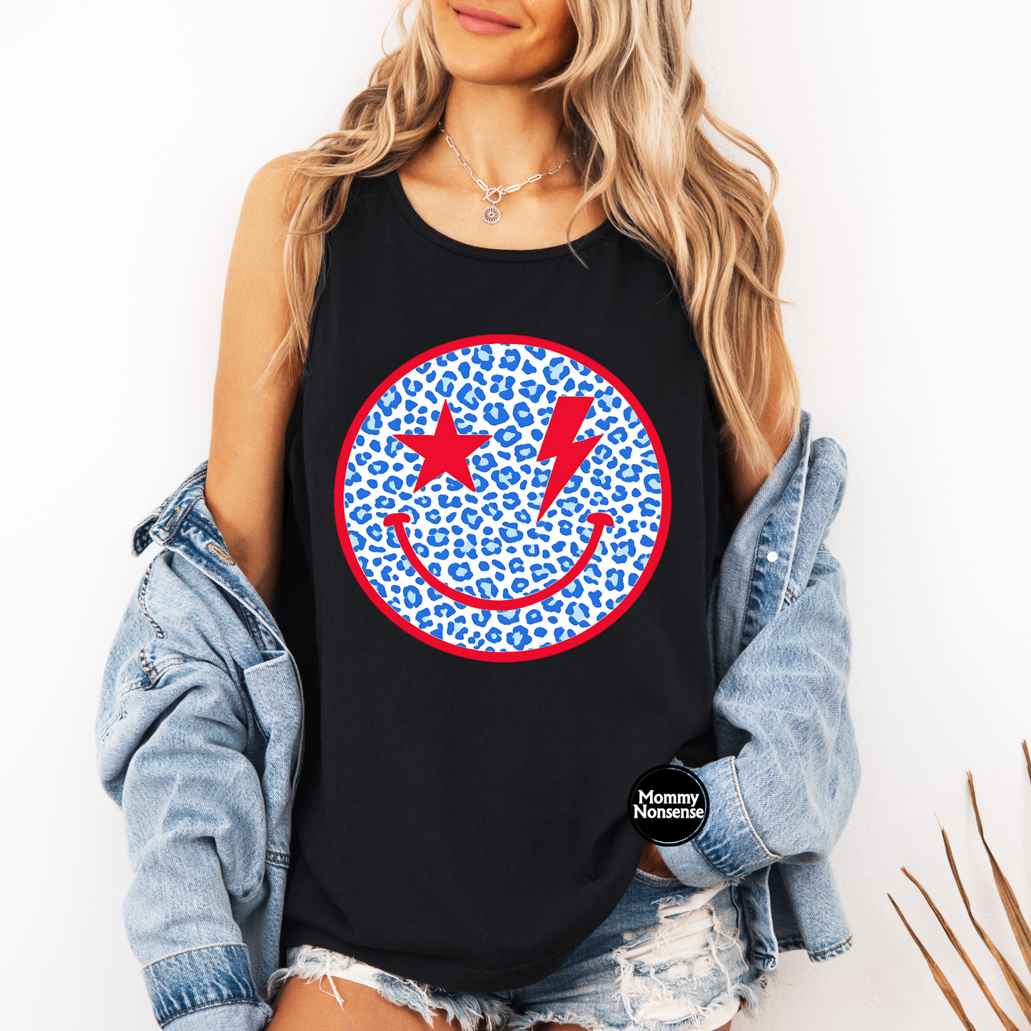red and Blue cheetah Smiley- DTF TRANSFER (L728) DTF Transfer