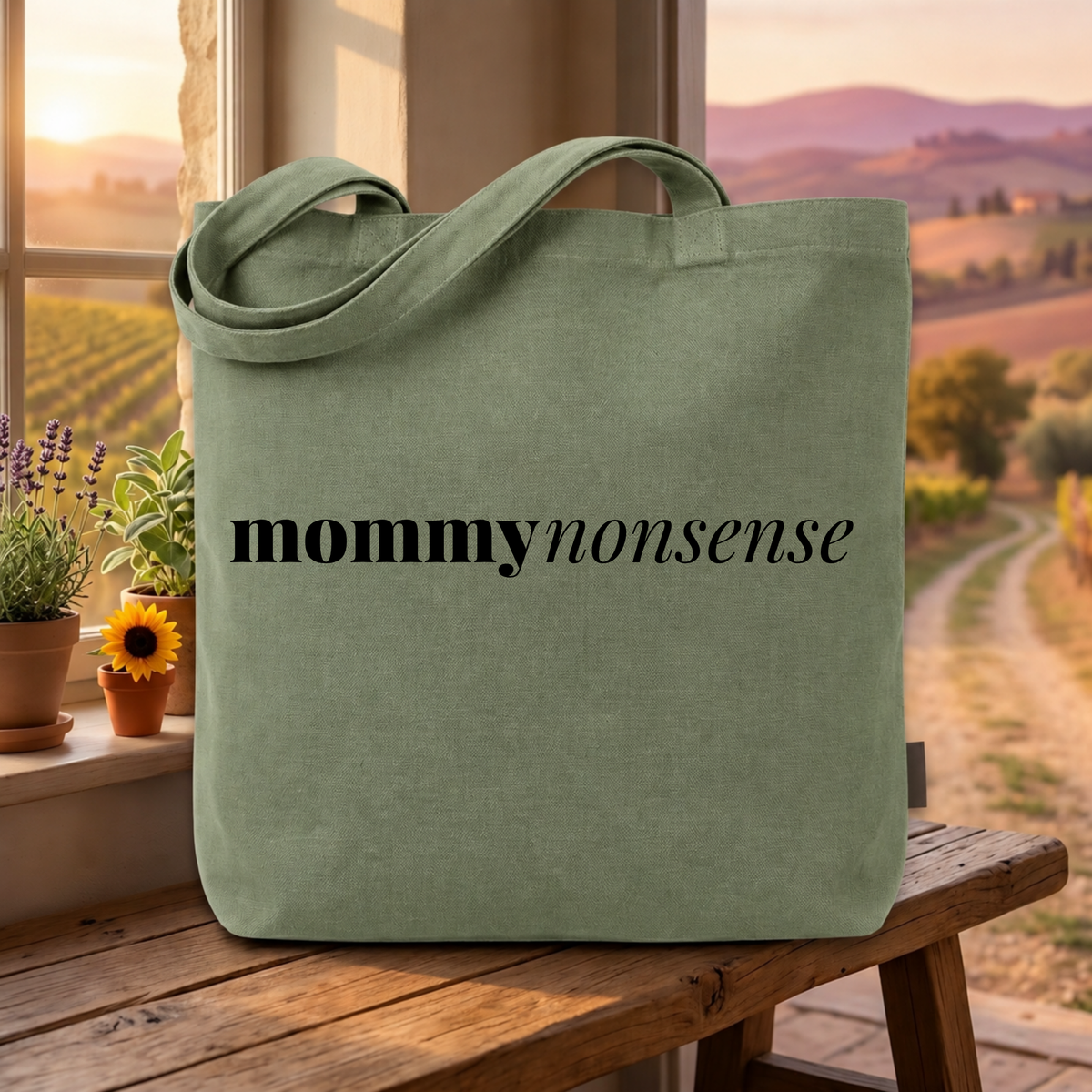 Sage colored tote bag mockup