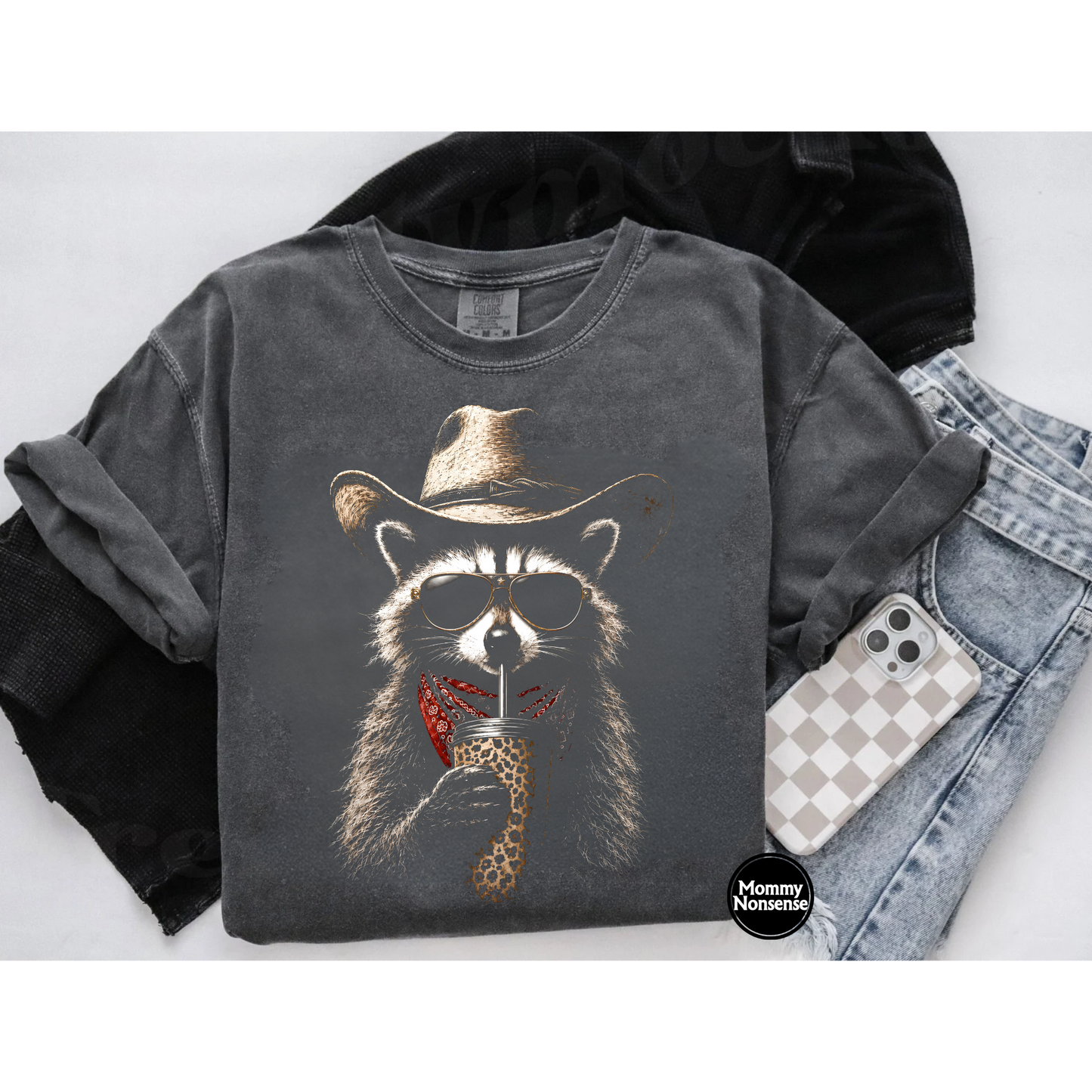 Western half tone raccoon- DTF TRANSFER (L733) DTF Transfer