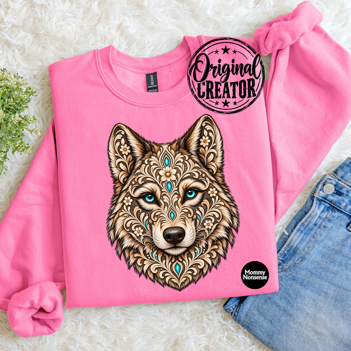 detailed Boho Themed Wolf- DTF TRANSFER (M219) DTF Transfer