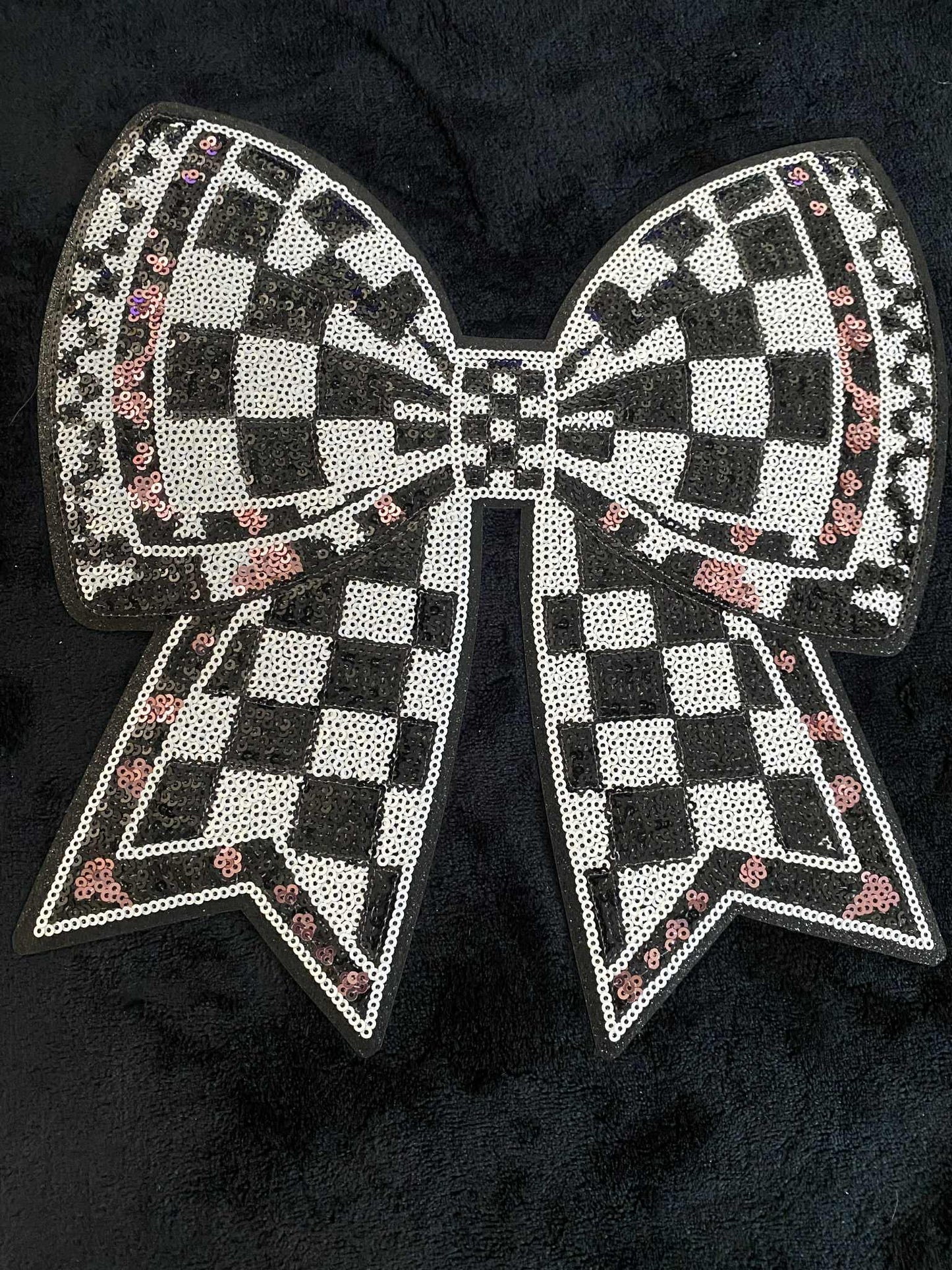 Blk and White chk bow- Chenille Patches