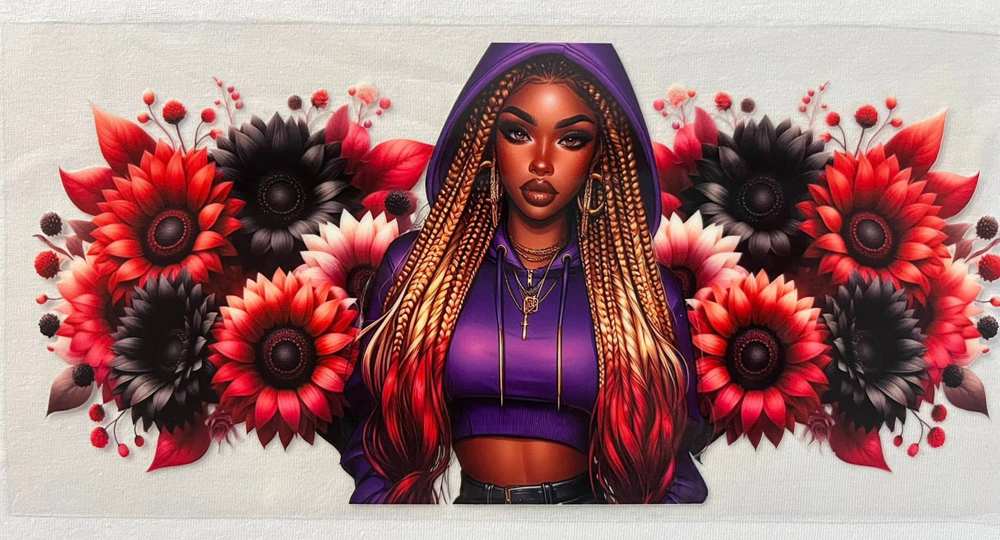 girl with blk and red flowers