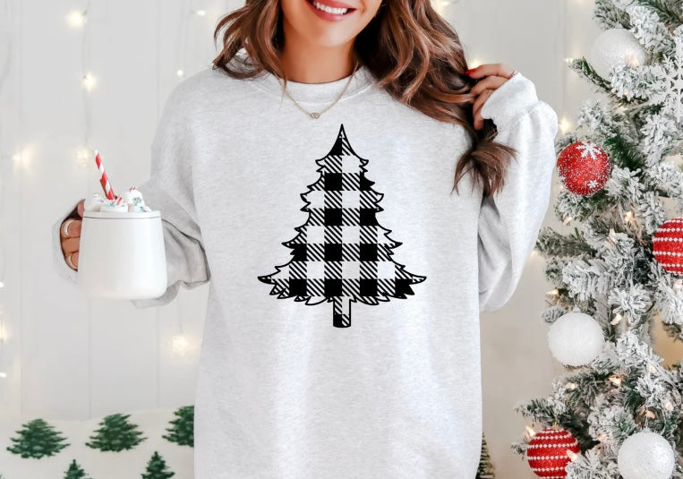 Checkered Xmas tree - screen print transfer (H8) HOT PEEL