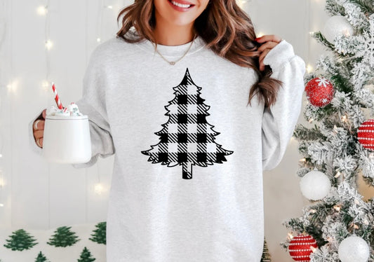Checkered Xmas tree - screen print transfer (H8) HOT PEEL