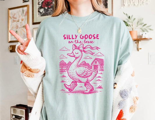 Silly Goose hot pink ink- screen print transfer (M7) HOT PEEL