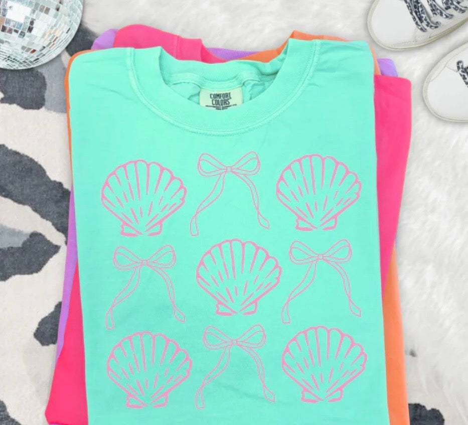 Seashells n bows- screen print transfer (R7) HOT PEEL