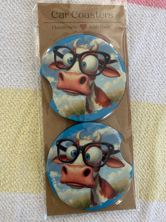Silly boy Cow - Neoprene Car Coasters