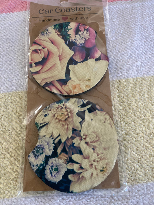 Vintage looking Flowers - Neoprene Car Coasters