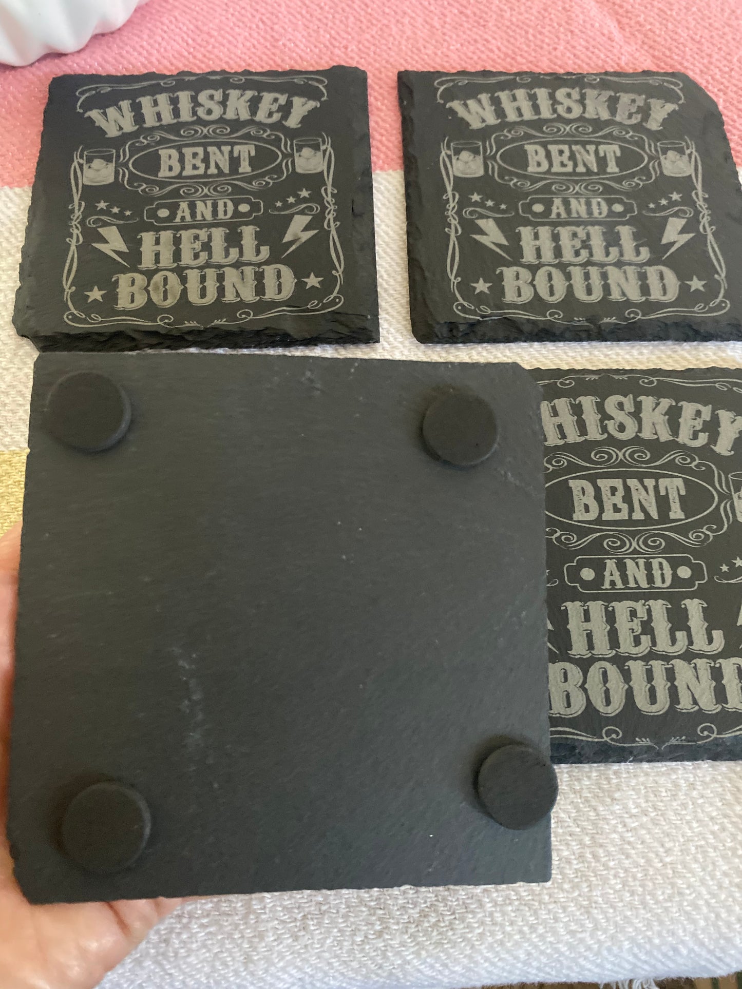 Whiskey Bent And Hellbound Slate Rock Coasters Set of 4