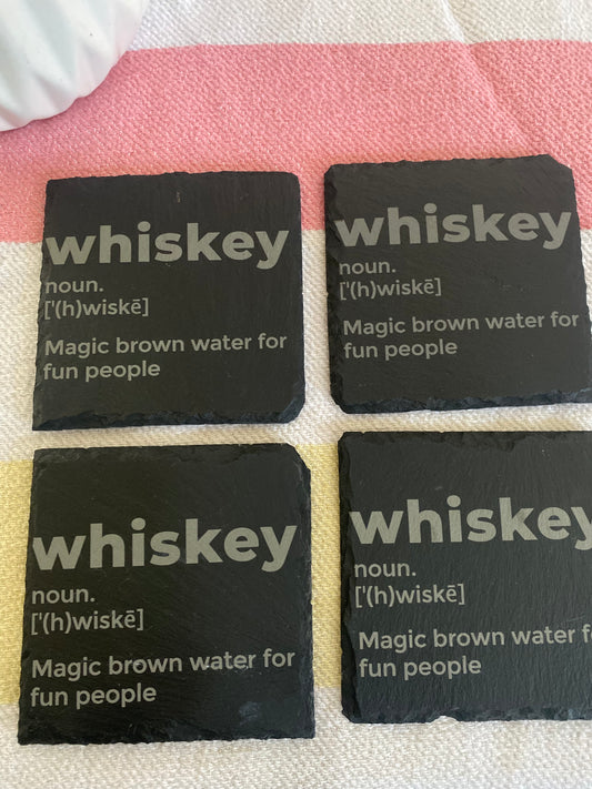 Whiskey Definition Slate Rock Coasters Set of 4