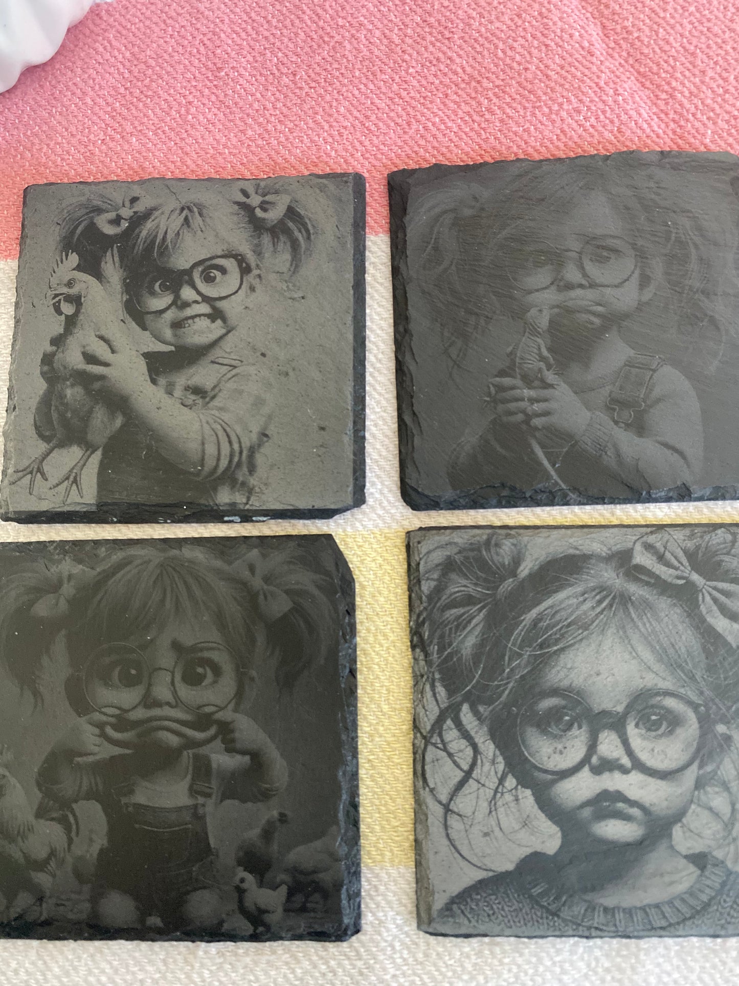 Silly Young Girl Slate Rock Coasters Set of 4
