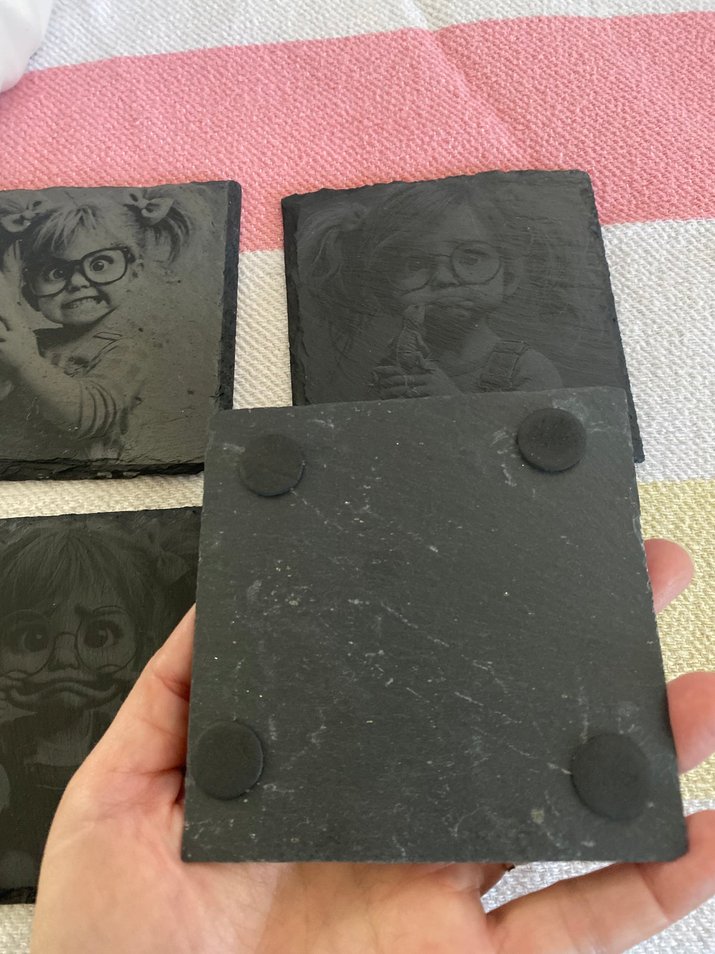 Silly Young Girl Slate Rock Coasters Set of 4