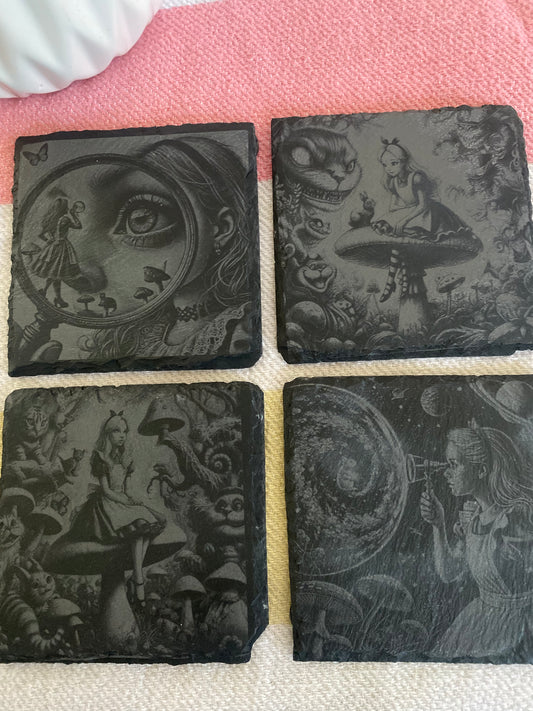 Alice In W Slate Rock Coasters Set of 4