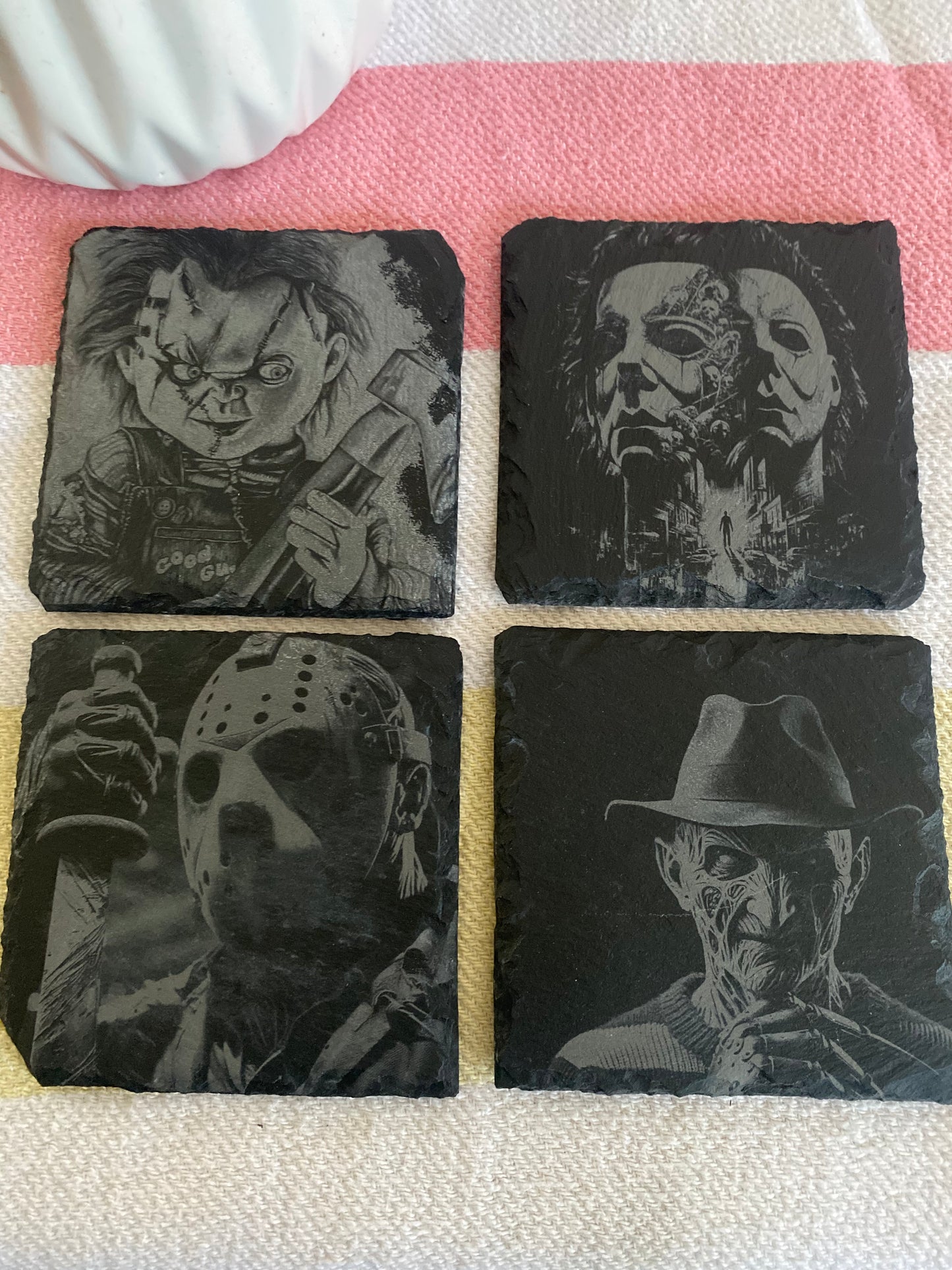 Horror Baddies Slate Rock Coasters Set of 4