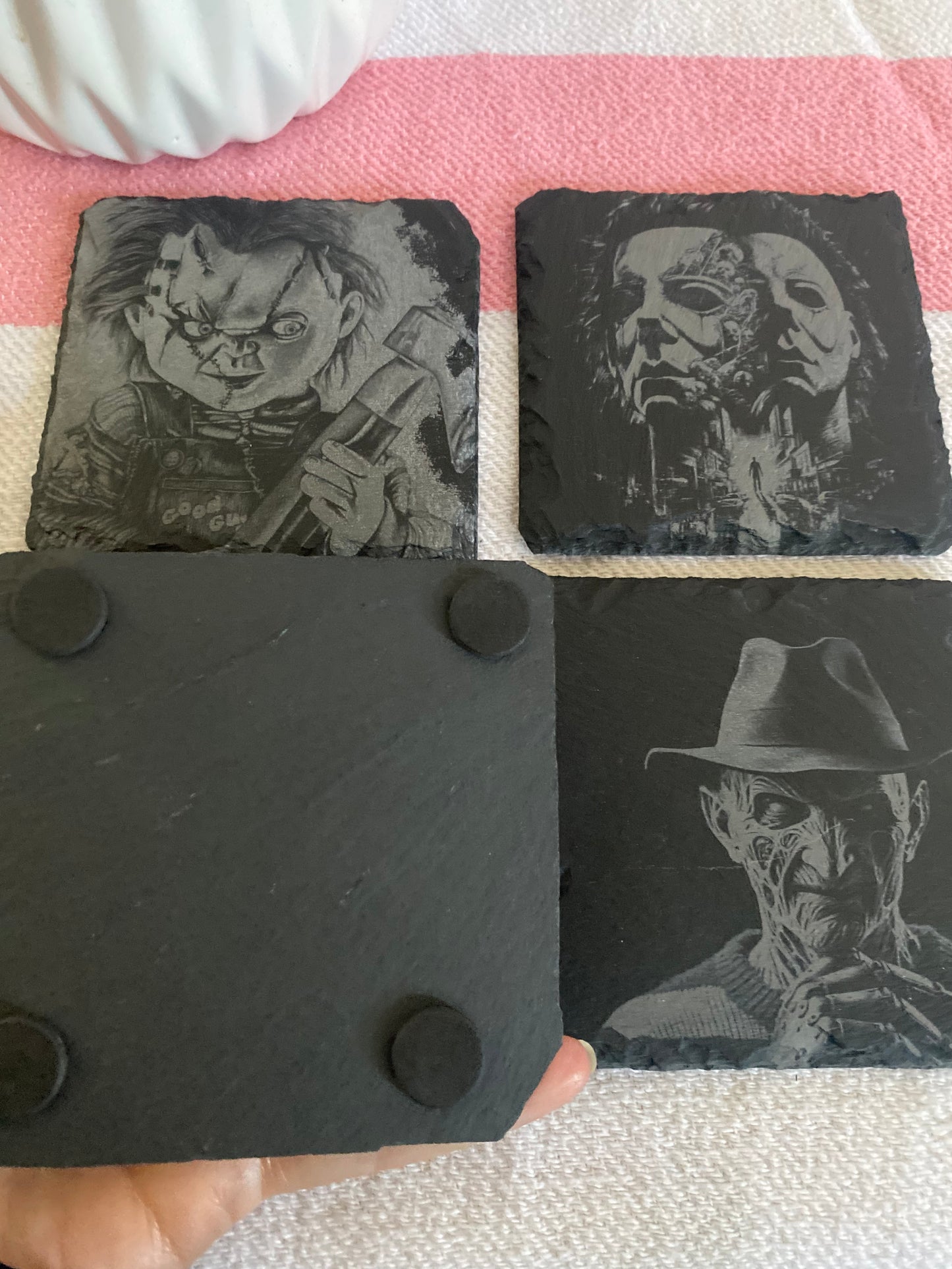 Horror Baddies Slate Rock Coasters Set of 4