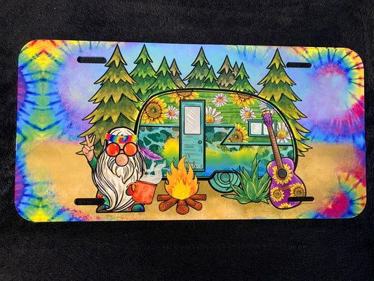 Hippie Gnome with Camper -Sublimated License Plate