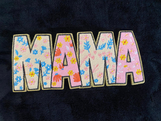 Pink and blue floral MAMA Chenille Patches