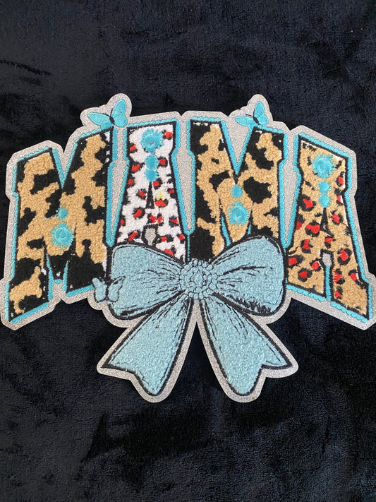 Teal mama with bow - Chenille Patches