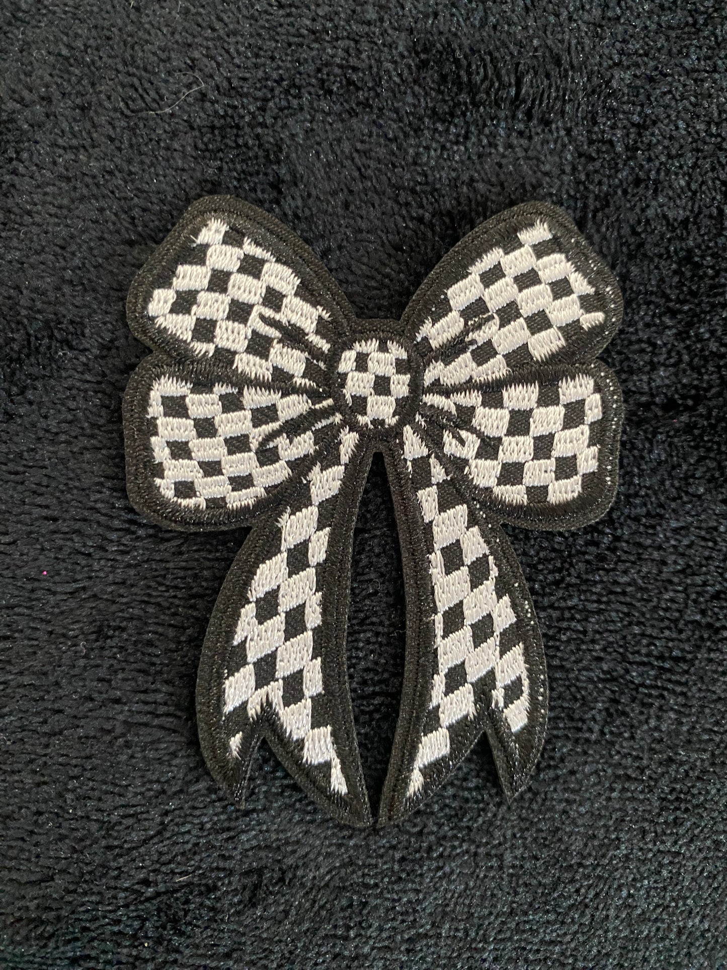 Blk and White checkered bow Hat Patch- Chenille Patches