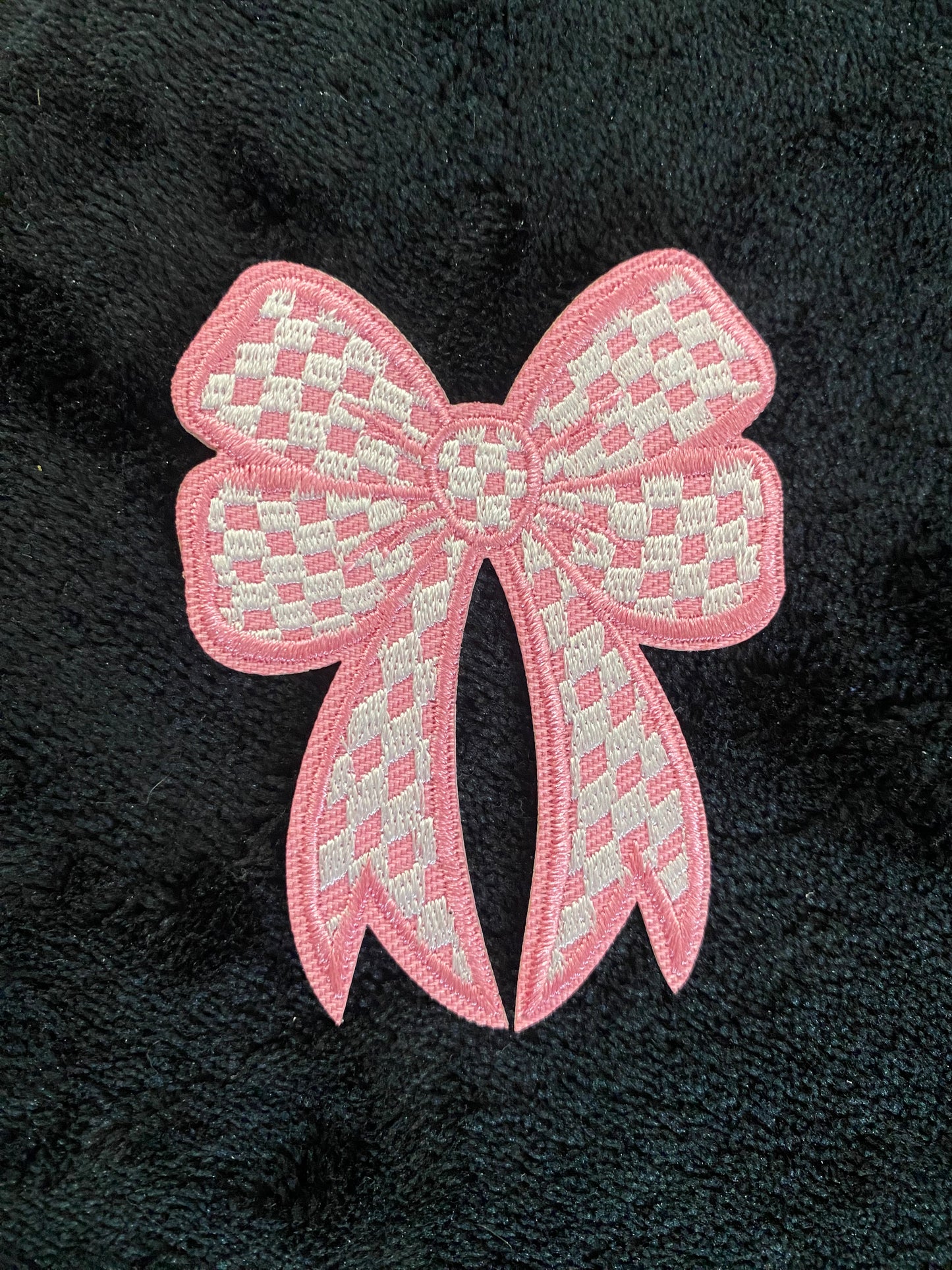 Light Pink checkered bow Hat Patch- Chenille Patches