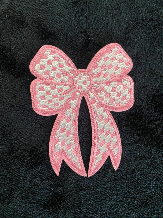 Light Pink checkered bow Hat Patch- Chenille Patches