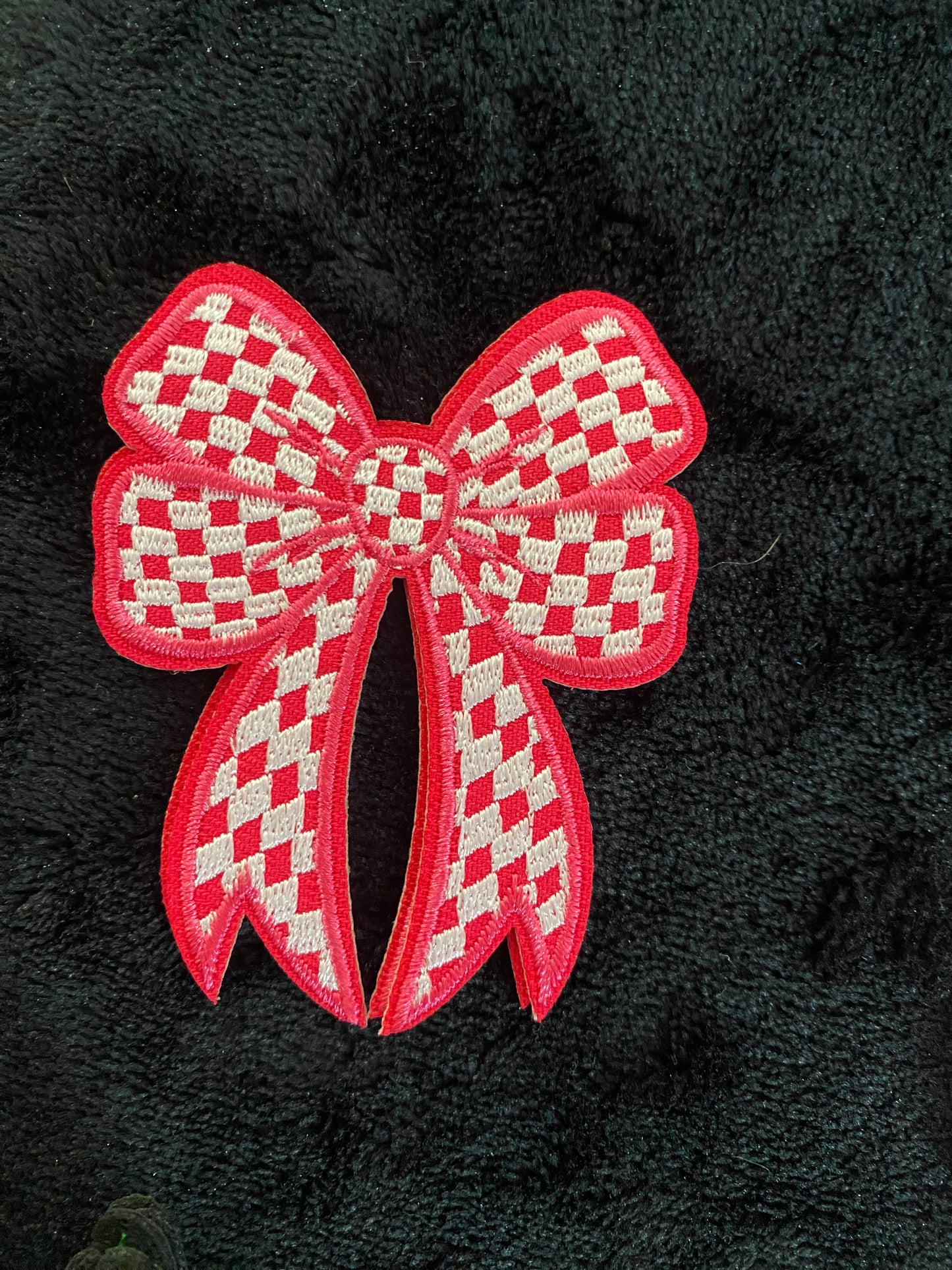Hot Pink checkered bow Hat Patch- Chenille Patches
