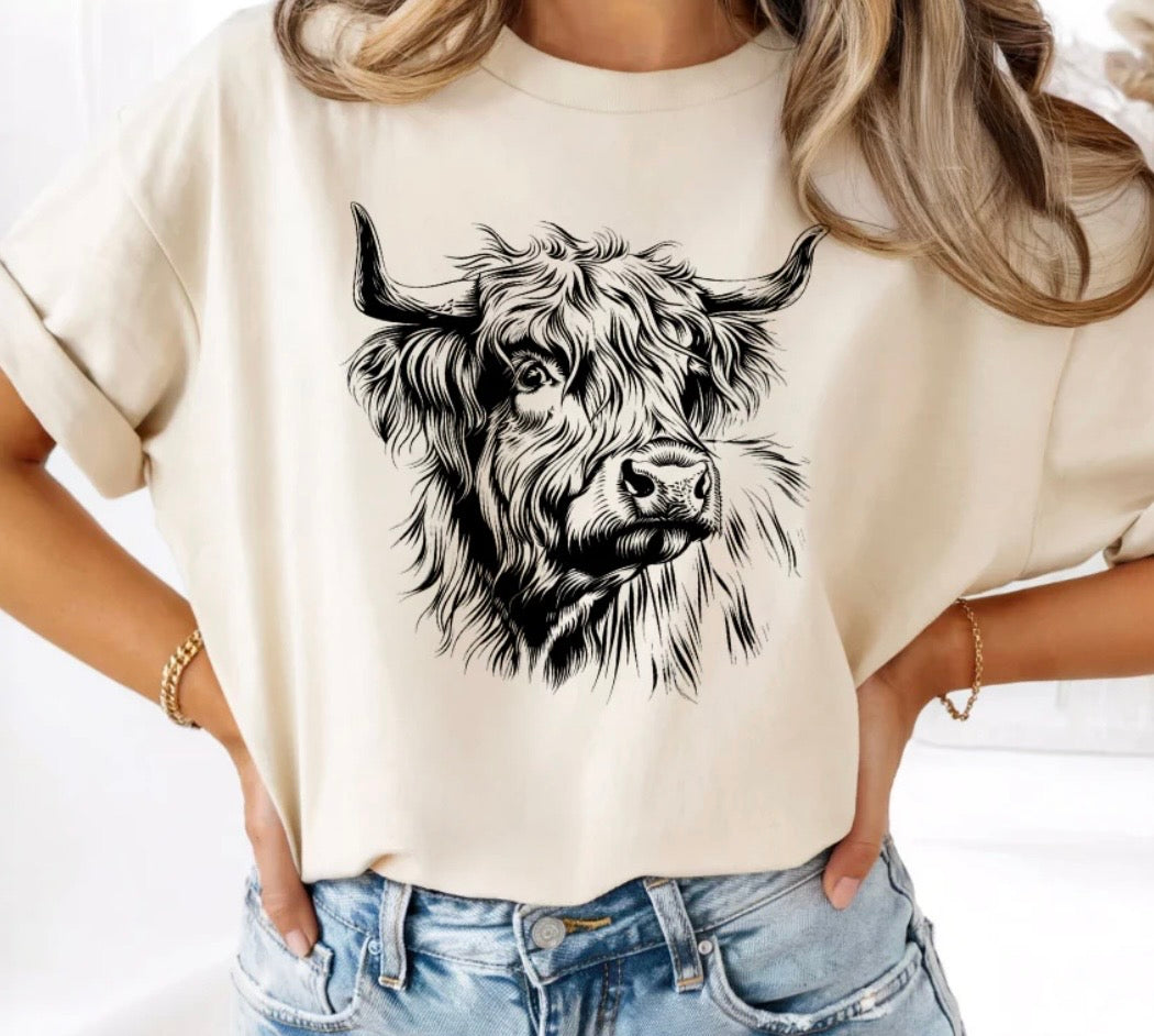 Shaggy Cow- screen print transfer (T6) HOT PEEL
