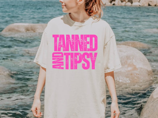 Tanned And Tipsy - screen print transfer (B8) HOT PEEL