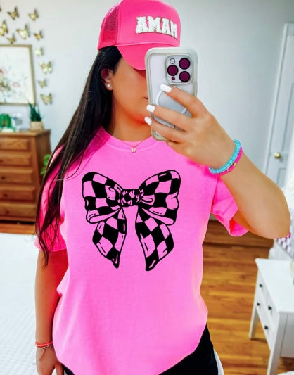 checkered bow - screen print transfer (G4) HOT PEEL