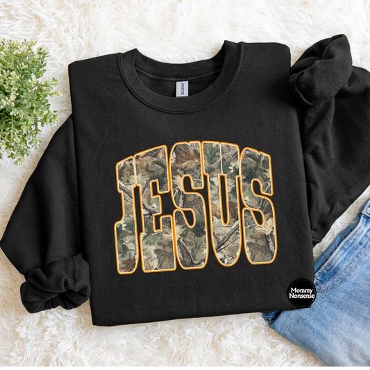 Jesus camo outlined in orange- DTF TRANSFER (K97) DTF Transfer