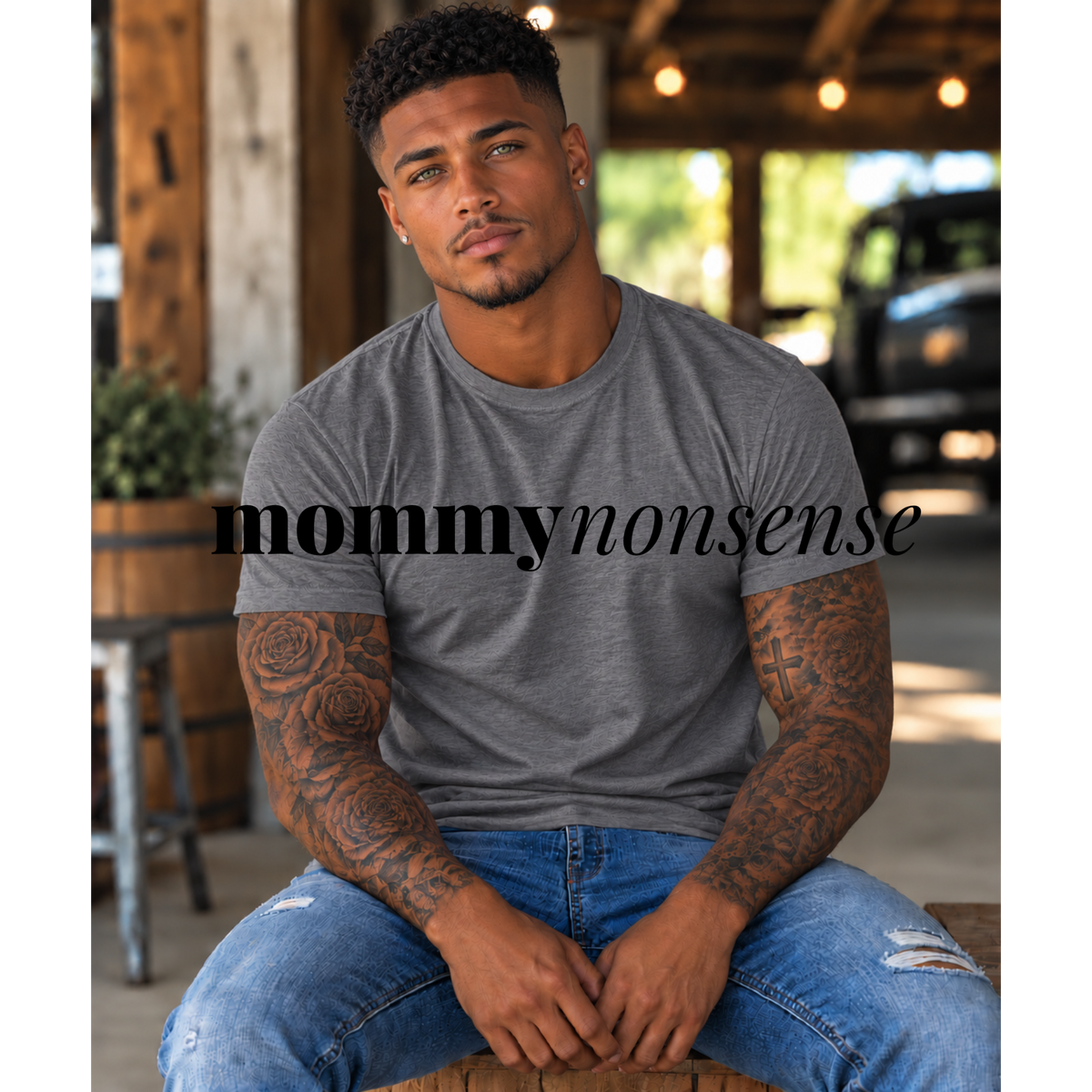 African American Male with grey t-shirt mockup