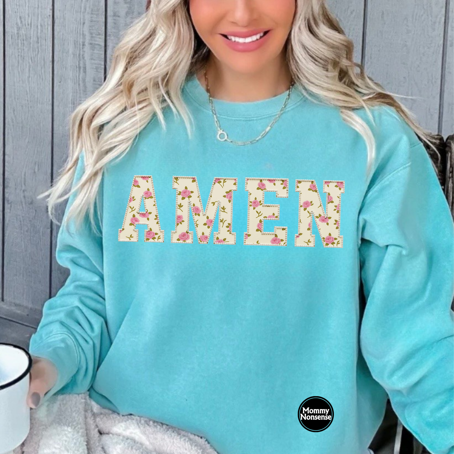 White Pearl And Floral AMEN- DTF TRANSFER (L536) DTF Transfer