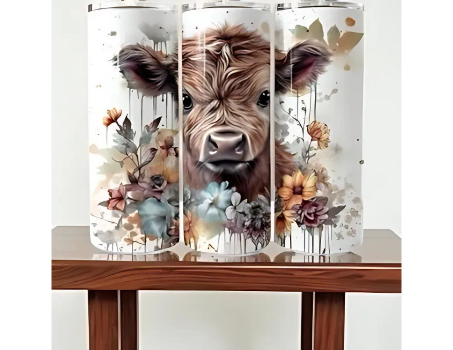 Baby Highlander Cow With Flowers 20 oz Tumbler